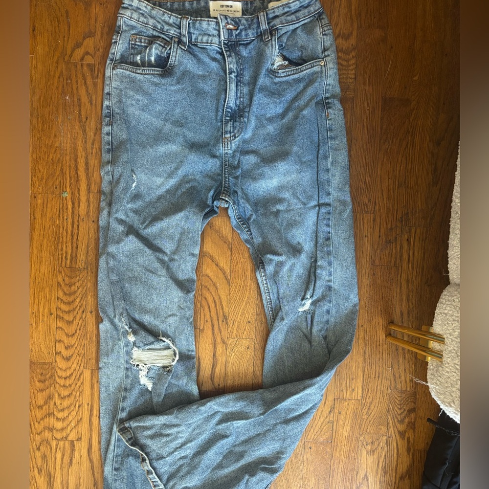 Cotton On Light Blue Relaxed Fit Ripped Jeans